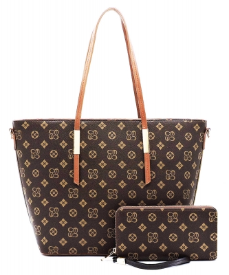 Monogram Tote Bag and Wallet Set  CS708 BROWNTAN